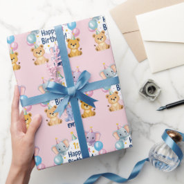 Schattige dieren Happy 1st Birthday Paper Bord Cadeaupapier