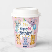 Schattige dieren Happy 1st Birthday Paper Bord Papieren Bekers (Voorkant)