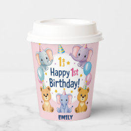 Schattige dieren Happy 1st Birthday Paper Bord Papieren Bekers