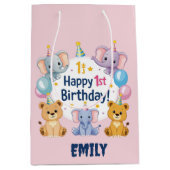 Schattige dieren Happy 1st Verjaardag Gift Bag Medium Cadeauzakje (Voorkant)