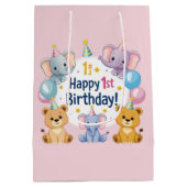Schattige dieren Happy 1st Verjaardag Gift Bag Medium Cadeauzakje (Achterkant)