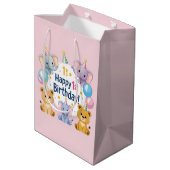 Schattige dieren Happy 1st Verjaardag Gift Bag Medium Cadeauzakje (Achterkant Gekanteld)