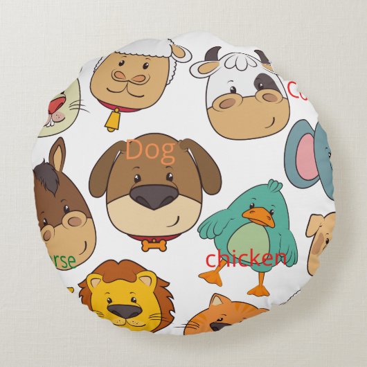 Schattige dieren olifant koe hond kinder rond kussen (Achterkant)