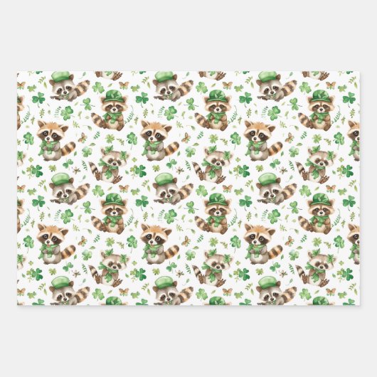 Schattige dieren Shamrock Green St. Patrick's Day Inpakpapier Vel (Voorkant 3)