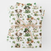 Schattige dieren Shamrock Green St. Patrick's Day Inpakpapier Vel (In situ)