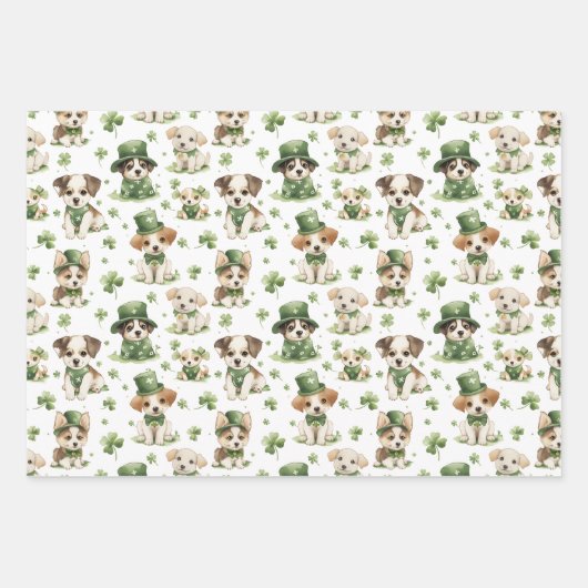 Schattige dieren Shamrock Green St. Patrick's Day Inpakpapier Vel (Voorkant)