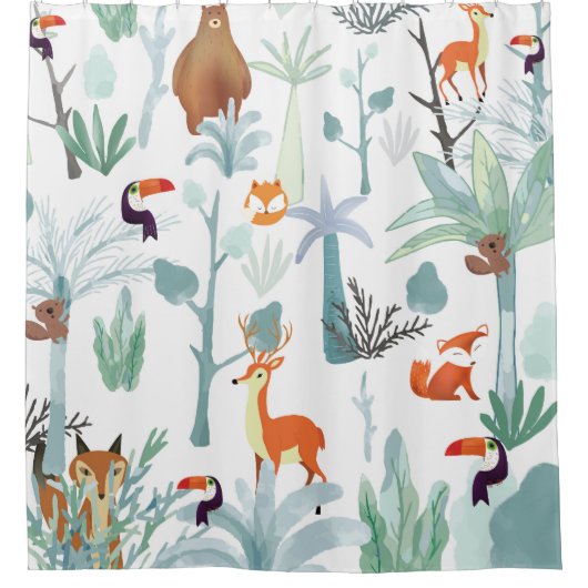 Schattige dieren: tropisch bos doodle. douchegordijn (Voorkant)