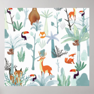 Schattige dieren: tropisch bos doodle. poster