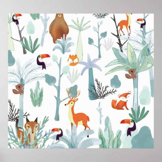 Schattige dieren: tropisch bos doodle. poster (Voorkant)