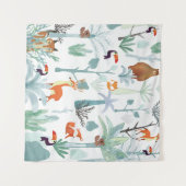 Schattige dieren: tropisch bos doodle. wandkleed (Voorkant (horizontaal))