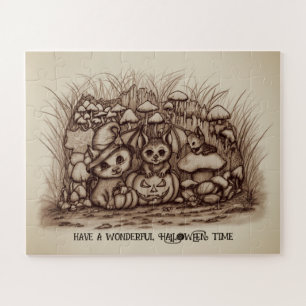 Schattige dieren wachten op Halloween Legpuzzel