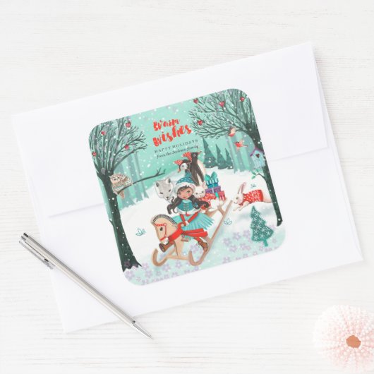 Schattige dieren Winter Wonder Woodland Forest Vierkante Sticker (Envelop)