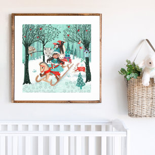 Schattige Dieren Winter Wonder Woud Bos Meisjes Poster