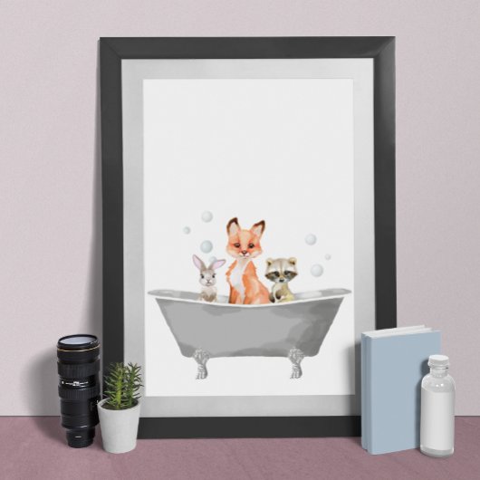 Schattige Dierenbaby's in badkuipbad Poster