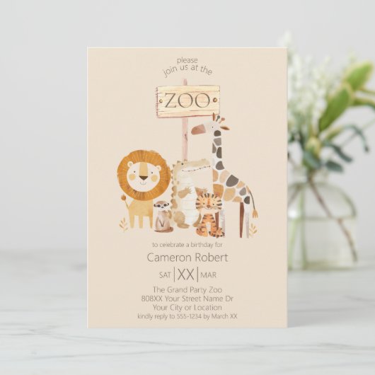 Schattige dierentuindieren op beige kaart (Staand voorkant)