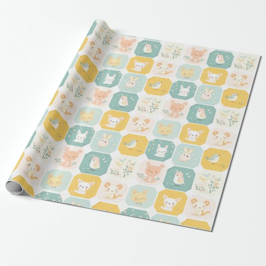 Schattige dierlijke collage Design Cadeaupapier (Uitgerold)