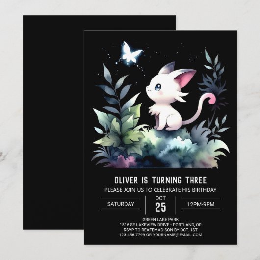 Schattige digitale kattenverjaardag kaart (Voorkant / Achterkant)