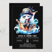 Schattige digitale piratenverjaardag kaart (Voorkant / Achterkant)