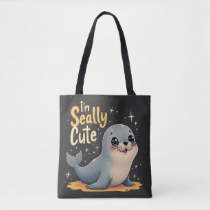Schattige dikke babyzeehond "Ik ben super schattig Tote Bag