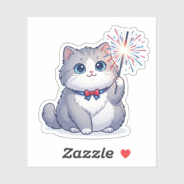 Schattige dikke kat die sterretje vasthoudt 4 juli sticker