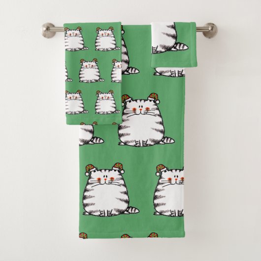 Schattige dikke kat met twee kersthoeden bad handdoek (Insitu)