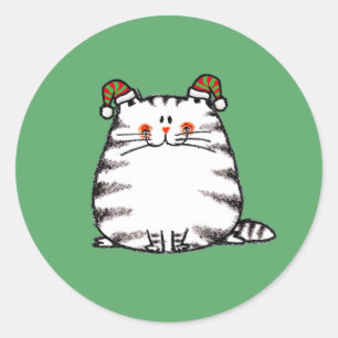 Schattige dikke kat met twee kersthoeden ronde sticker