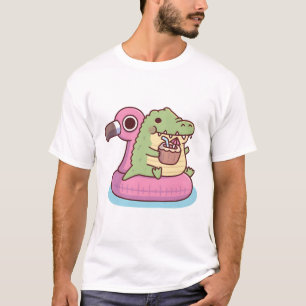 Schattige dikke krokodil die ontspant op flamingo t-shirt