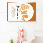 Schattige dikke oranje kat 1e verjaardag welkom spandoek (Insitu)
