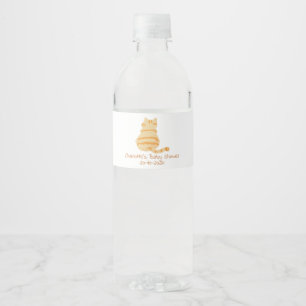 Schattige dikke oranje kat baby shower waterfles etiket