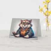 Schattige dikke poes kat met hemd en jasje kaart (Gele Bloem)