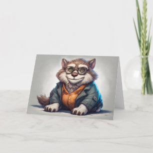 Schattige dikke poes kat met shirt en jas  kaart