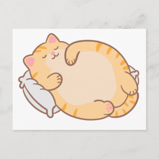 Schattige dikke slapende oranje tabby kattenkussen feestdagenkaart