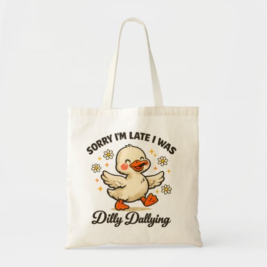 Schattige Dilly Dallying Eend Retro Bloemen Grappi Tote Bag (Voorkant)