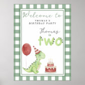 Schattige Dino 2e verjaardagsfeestje Poster (Voorkant)