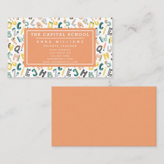 Schattige Dino alfabet - Docent | Privédocent Visitekaartje (Voorkant / Achterkant)