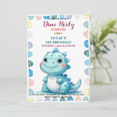 Schattige DIno Baby Dinosaurussen 1e Verjaardag fe Save The Date (Staand voorkant)