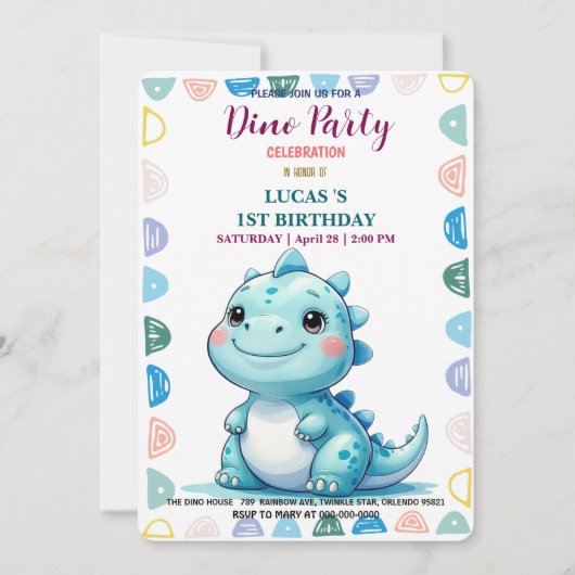 Schattige DIno Baby Dinosaurussen 1e Verjaardag fe Save The Date (Voorkant)