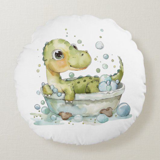 Schattige Dino Bad Tijd Rond Kussen (Voorkant)