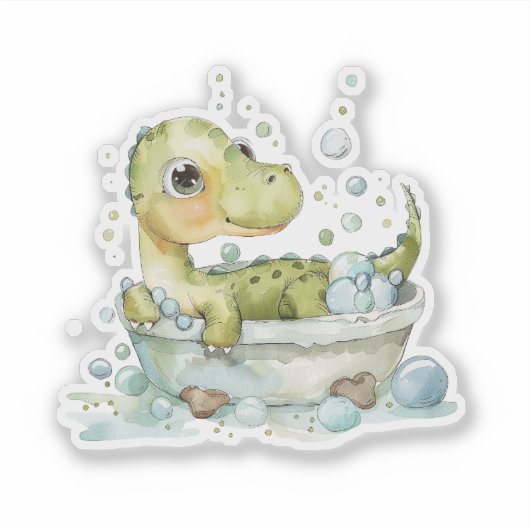 Schattige Dino Bad Tijd Sticker (Voorkant)