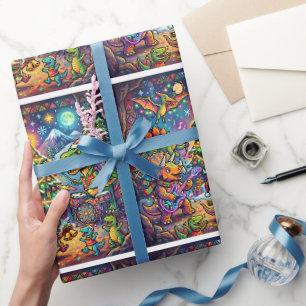 Schattige Dino Band Prettig Kerstfeest Cadeaupapier