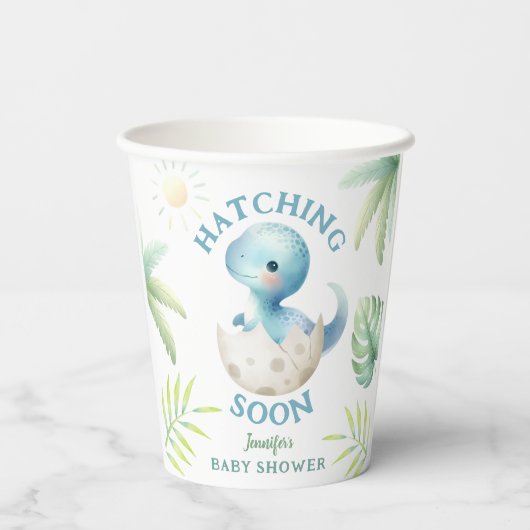 Schattige Dino Boy Dinosaurus Baby shower Papieren Bekers (Achterkant)