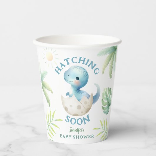 Schattige Dino Boy Dinosaurus Baby shower Papieren Bekers (Voorkant)