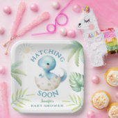 Schattige Dino Boy Dinosaurus Baby shower Papieren Bordje (Feest)