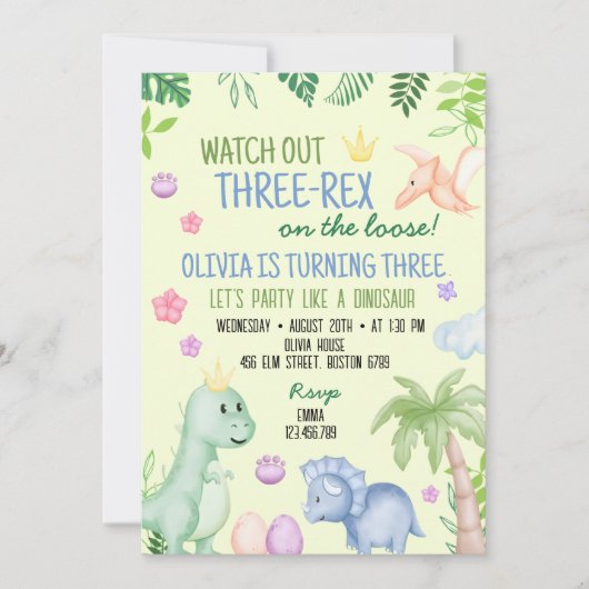 Schattige Dino Boy Verjaardagsfeestje Kaart (Voorkant)