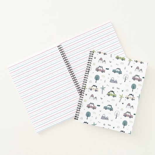 Schattige Dino Cars Pattern Notitieboek (Binnen)