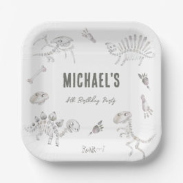 Schattige Dino Dig Verjaardag Papieren Bordje