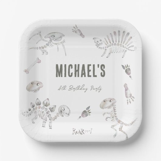 Schattige Dino Dig Verjaardag Papieren Bordje (Voorkant)