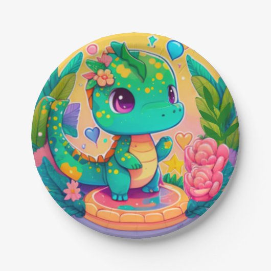 Schattige dino/dragon Birthday Papieren Bordje (Voorkant)