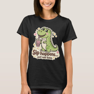 Schattige Dino drinkt bubble tea, boba thee T-shirt