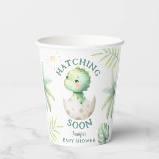 Schattige Dino Gender Neutral Dinosaur Baby shower Papieren Bekers (Achterkant)